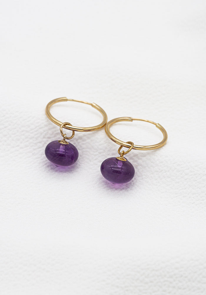 Gold Creolen mit Amethyst Anhänger - SimplyO