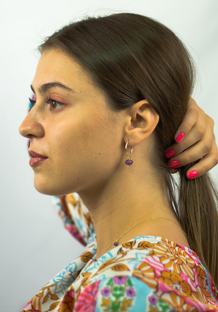 Gold Creolen mit Amethyst Anhänger - SimplyO