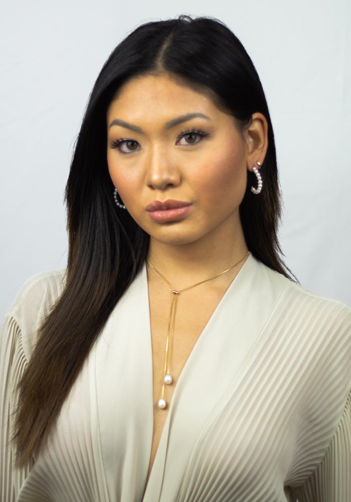 Y-Necklace Pearl Drop Halskette aus 14k Gold Filled mit zwei tropfenförmigen Süßwasserperlen - SimplyO
