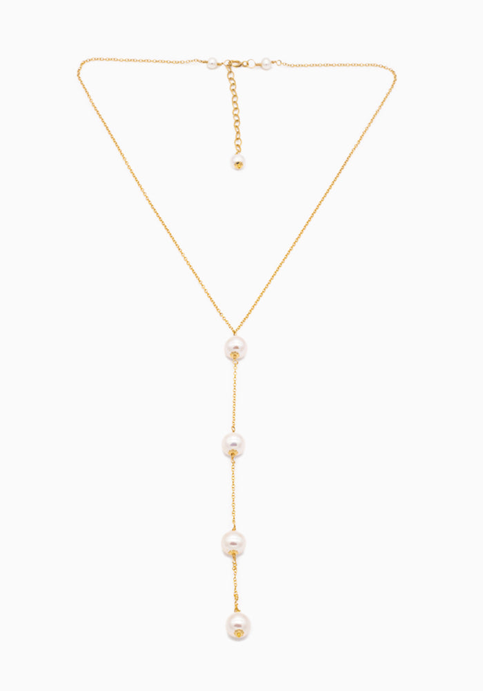 Ela Lariat Necklace aus Gold Filled mit vier Süßwasserperlen - Simply O